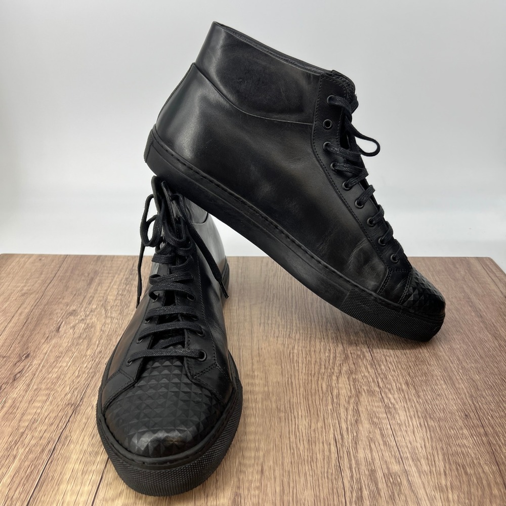 Jared Lang Leather High‎ Top NEW Sneakers Black Textured Quilted Toe US 13 EU 46